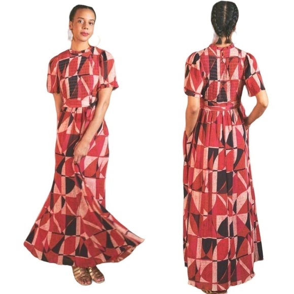 The Odells Red Marcia Smocked Top Flutter Sleeve Maxi Gown Dress XL - Picture 1 of 13